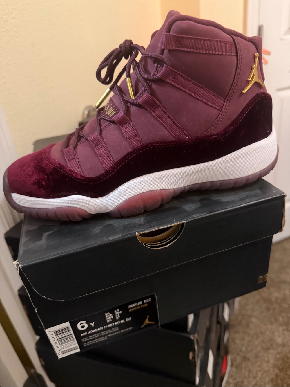 Jordan Burgundy and Gold High-Top Sneakers